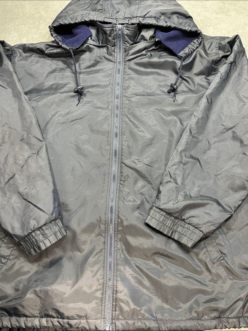 Moose Creek Hooded Fleece Lined Windbreaker Jacket Navy XL Full Zip